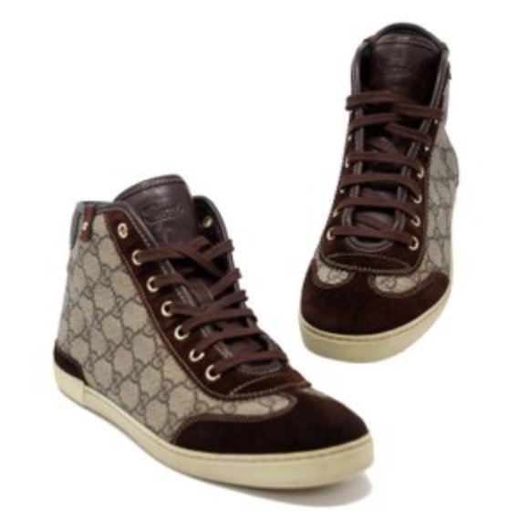 Gucci Brown Monogram Hightop Sneakers - Picture 1 of 9